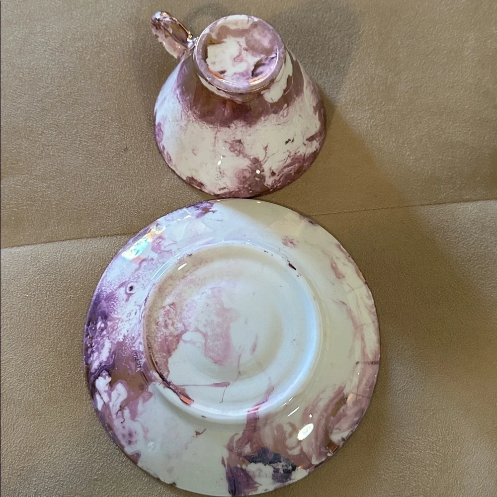 Sascha Brastoff Sacha Surf Ballet Pink Gold Teacup Tea Cup saucer Plate